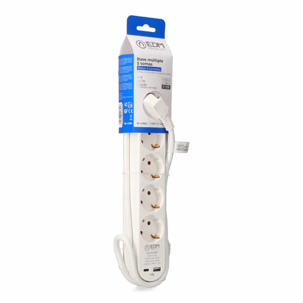 Strāvas virtene - 5 ligzdas ar Slēdzi EDM 41824 Balts 3680 W 250 V (1,5 m)