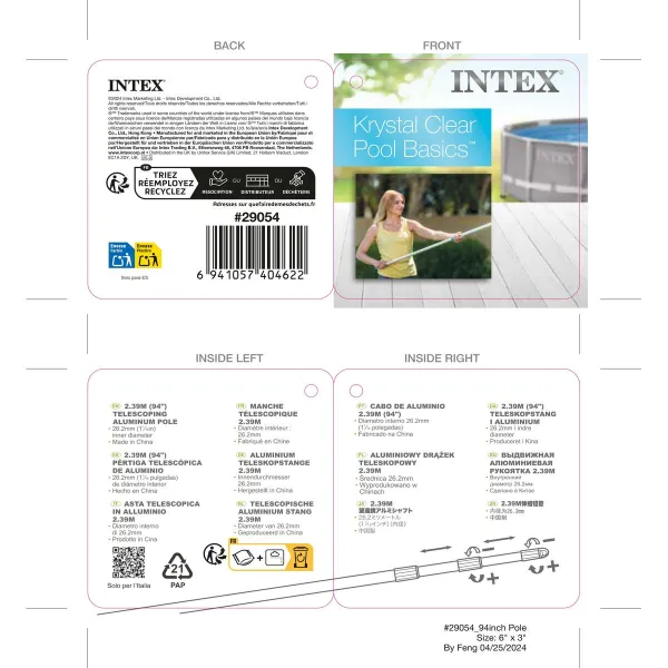Telescopic Handle Intex 3,5 x 239 x 3,5 cm (24 Units)