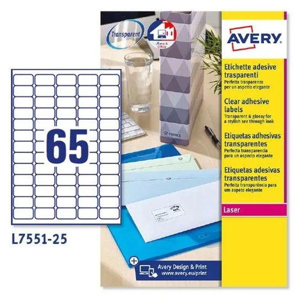 Lipnios etiketės Avery Skaidrus 210 x 297 mm 38,1 x 21,2 mm