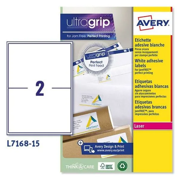 Klijai / Etiketės Avery L7168 199,6 x 143,5 mm Balta 15 Paklodės