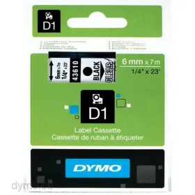 Laminoitu teippi tarrakoneelle Dymo 43610 Musta Läpinäkyvä 6 mm x 7 m