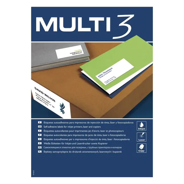 Lipnios etiketės MULTI 3 Balta Tiesiai 500 Paklodės 105 x 148 mm (4 vnt.)