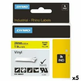 Laminoitu teippi tarrakoneelle Rhino Dymo ID1-24 24 x 5,5 mm Musta Keltainen Vinyylit Itseliimautuvat (5 osaa)