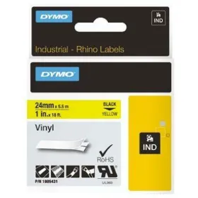 Laminoitu teippi tarrakoneelle Rhino Dymo ID1-24 24 x 5,5 mm Musta Keltainen Vinyylit Itseliimautuvat (5 osaa)