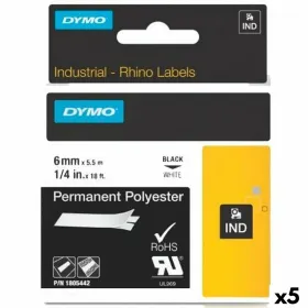Laminoitu teippi tarrakoneelle Rhino Dymo ID1-6 Valkoinen Musta 6 x 5,5 mm (5 osaa)