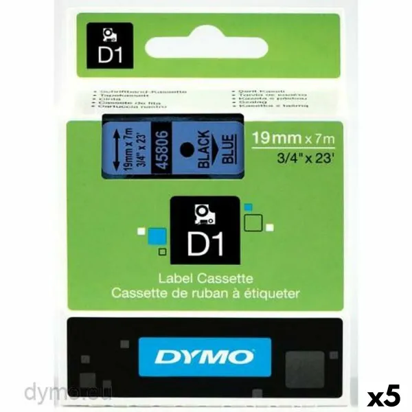 Laminuota juosta etikečių klijavimo aparatams Dymo D1 45806 LabelManager™ Juoda Mėlyna (5 vnt.)