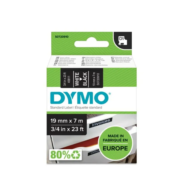 Laminuota juosta etikečių klijavimo aparatams Dymo D1 45811 LabelManager™ Balta Juoda (5 vnt.)