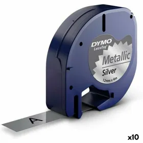 Laminoitu teippi tarrakoneelle Dymo 91208 LetraTag® Musta Hopea 12 mm (10 osaa)