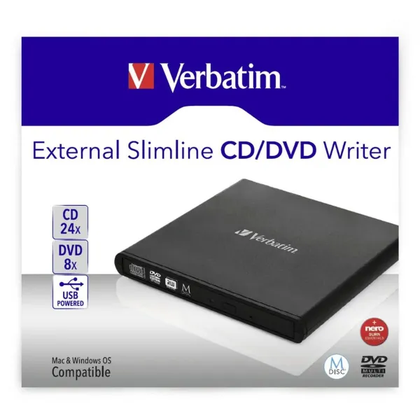 Išorinis diktofonas Verbatim Slimline CD/DVD Juoda