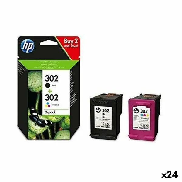 Originali rašalo kasetė HP Officejet 3830 - Nº 302 (F6U66AE + F6U65AE) Geltona (24 vnt.)