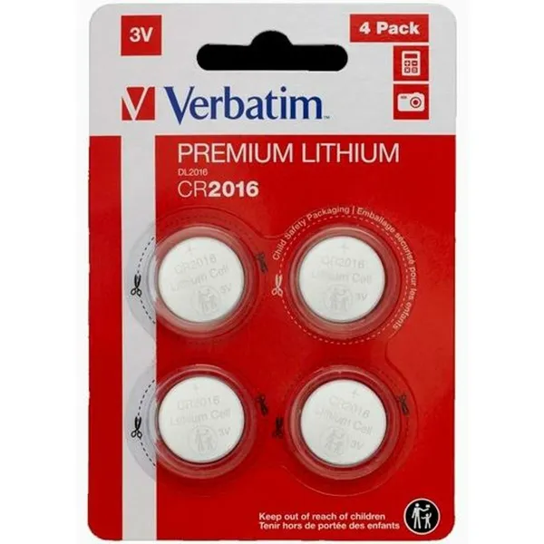 Litija Butuzn Baterijas Verbatim 3 V CR2016 4 Daudzums (20 gb.)