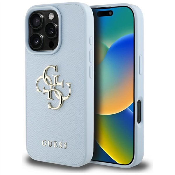 Guess Hardcase PU Grained Big 4G and Classic Logo -suojakuori iPhone 16 Pro 6,3":lle, sininen