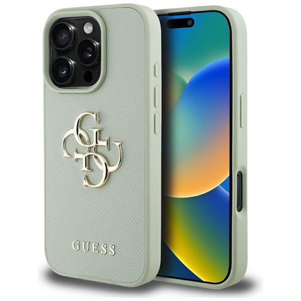 Чехол Guess Hardcase из искусственной кожи с зернистым узором, большим 4G и классическим логотипом для iPhone 16 Pro 6,3 дюйма, 