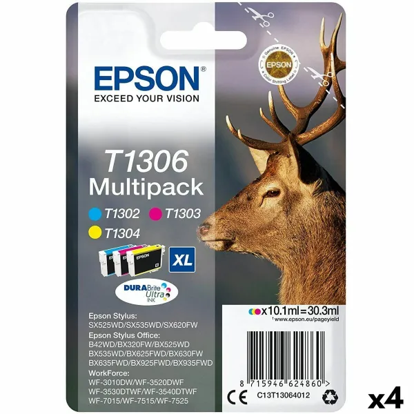 Alkunperäinen mustepatruuna Epson SX525WD/620FW/ OFFICE B42WD/525WD/625FWD/925FWD Kolmiväri (4 osaa)
