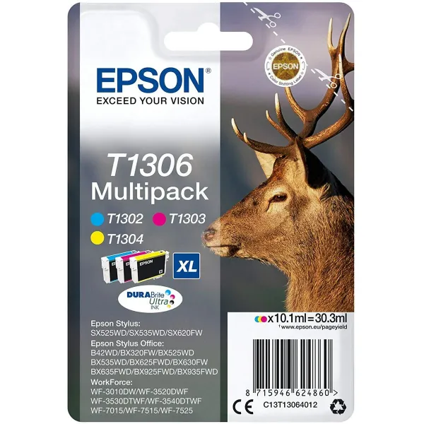 Alkunperäinen mustepatruuna Epson SX525WD/620FW/ OFFICE B42WD/525WD/625FWD/925FWD Kolmiväri (4 osaa)