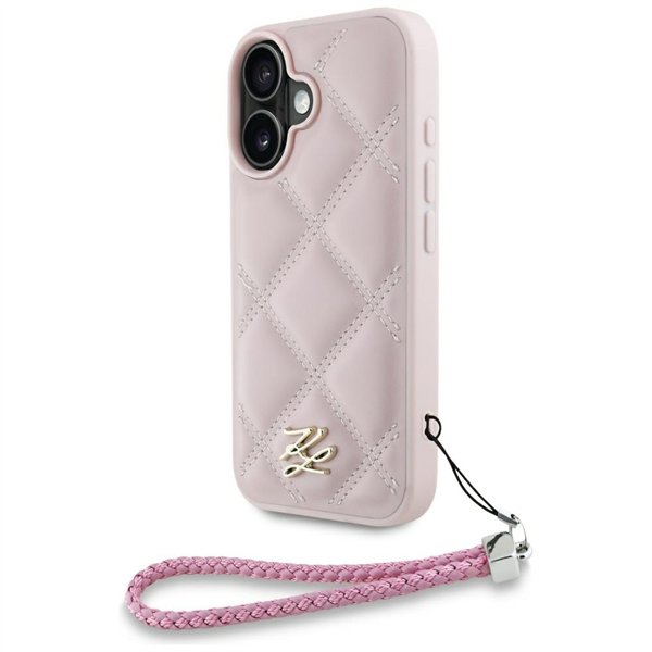 Karl Lagerfeld HC Quilted PU Initial Logo & Chain Strap case for iPhone 16 Pink