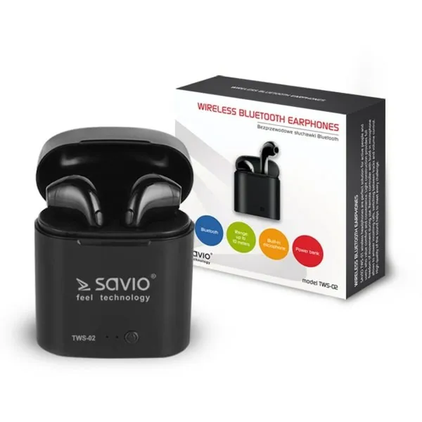 Bluetooth ausinės Savio TWS-02 Juoda Grafito