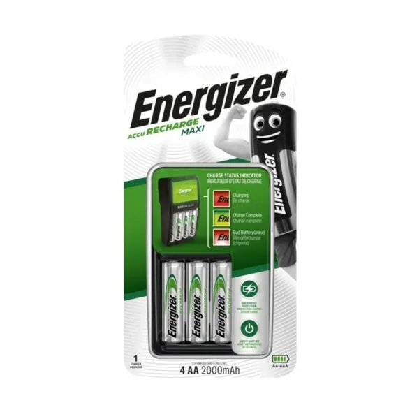 Įkroviklis + įkraunamos baterijos Energizer Maxi Charger AA AAA HR6 (4 vnt.)