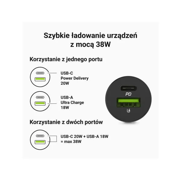 Auto Lādētājs Green Cell CADM-GC-38AC Melns 38 W