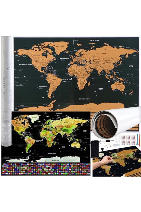 World map - scratch card with flags + accessories 23442