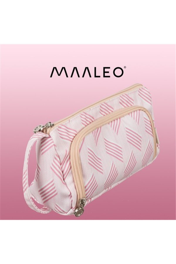 School Pencil Case Two-Compartment Folding Pouch Double Pink for Children
