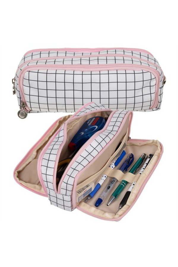 Triple foldable pencil case - checkered Maaleo24514