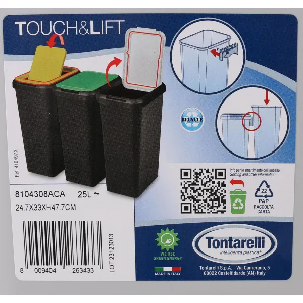 Waste bin Inde Touch&lif Grey (6 Units)