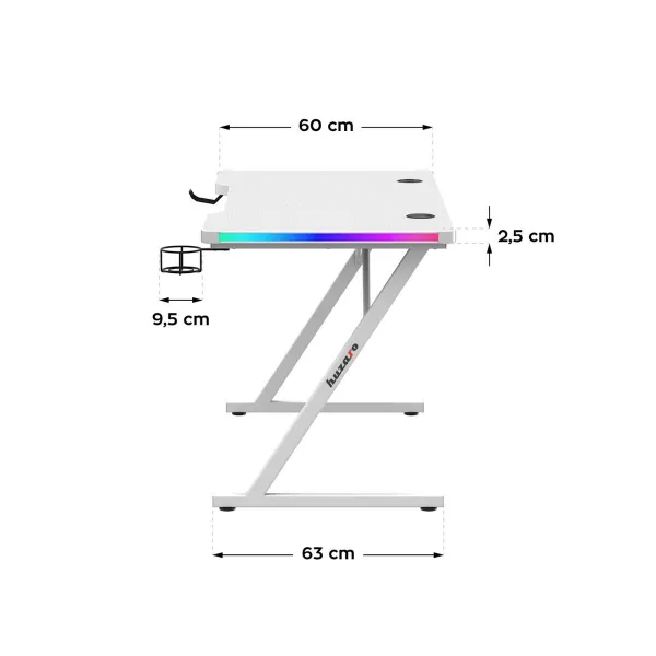 Desk Gaming Huzaro HZ-Hero 2.5 White RGB White 120 x 75 x 60 cm