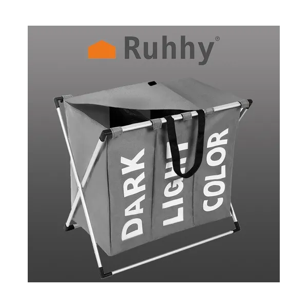 Laundry basket - 3 compartments on a foldable frame