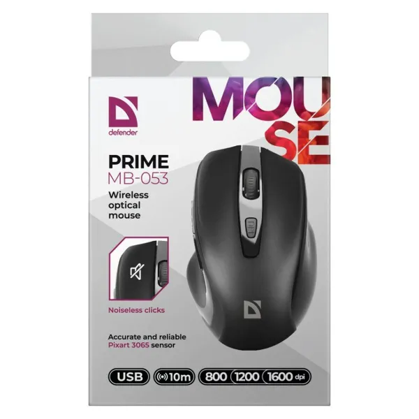 Optiskā Bezvadu Pele Defender DEFENDER PRIME MB-053 RF SILENT Melns