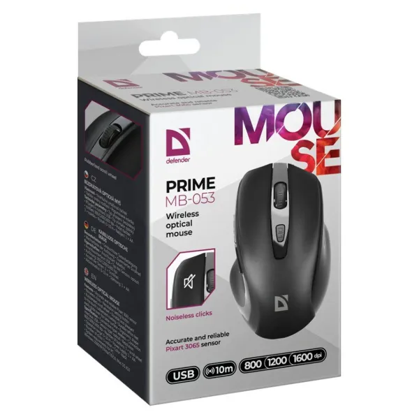 Optiskā Bezvadu Pele Defender DEFENDER PRIME MB-053 RF SILENT Melns