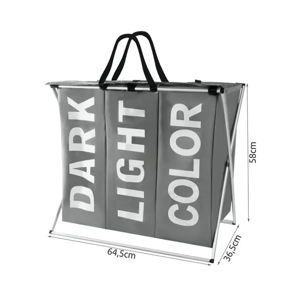 Laundry basket - 3 compartments on a foldable frame