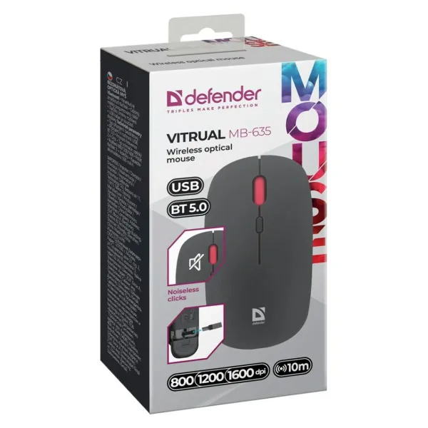 Bezvadu Pastiprinātāja Pele Defender VITRUAL MB-635 Melns 1600 dpi