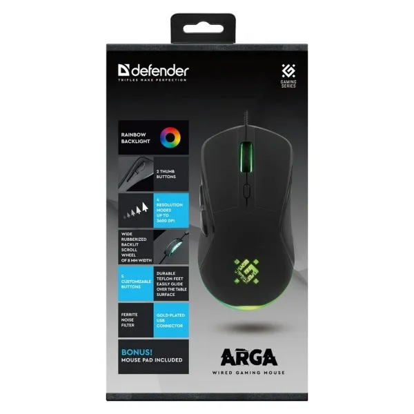 Игровая мышь Defender GM-049 ARGA Чёрный 3600 DPI
