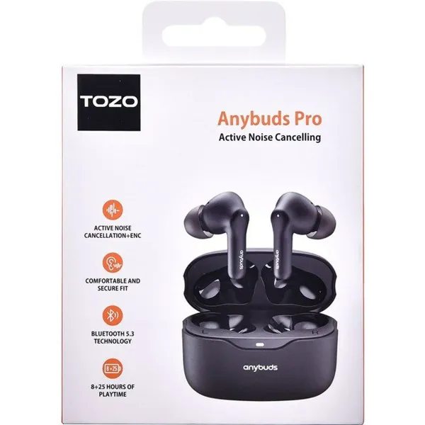 Беспроводные наушники с чехлом для зарядки TOZO Anybuds Pro Чёрный