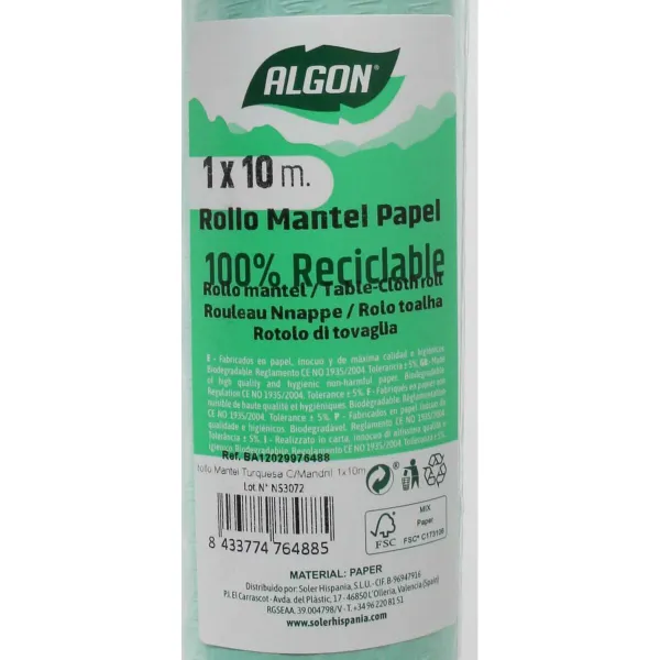 Tablecloth roll Algon Turquoise 1 x 10 m (12 Units)
