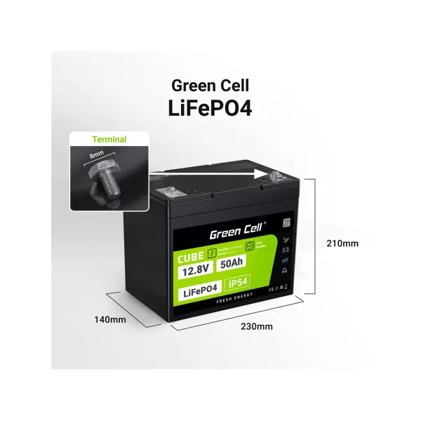 Baterija Nepertraukiamo Maitinimo šaltinio Sistema UPS Green Cell LFPGC12V50AH 12 V