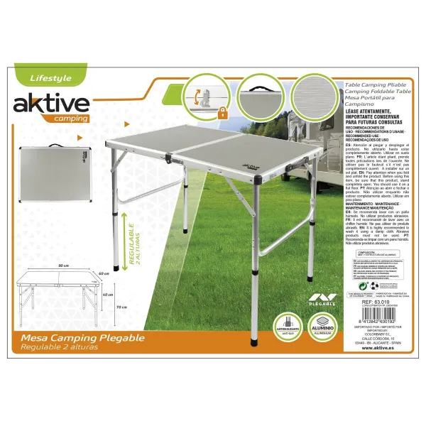 Folding Table Aktive Camping Grey 90 x 70 x 60 cm (2 Units)