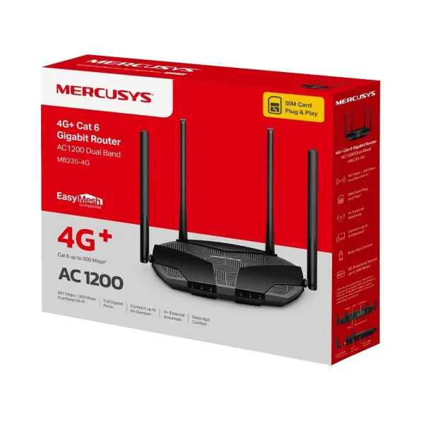 Роутер Mercusys MB235-4G Чёрный RJ45 Wi-Fi 4