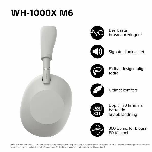 Bluetooth ausinės Sony WH1000XM6S.CE7 Juoda Pilka