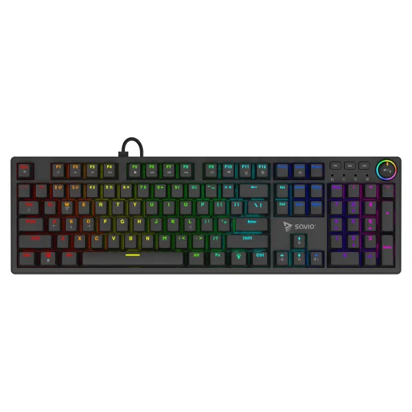 Klaviatūra Savio STYX BLUE Melns Daudzkrāsains QWERTY