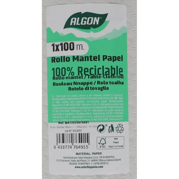 Tablecloth roll Algon Disposable White 1 x 100 m (6 Units)