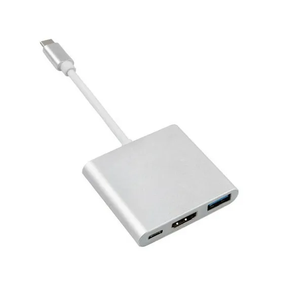 3-Port USB-C Hub MacLean MCTV-840 Sudrabains