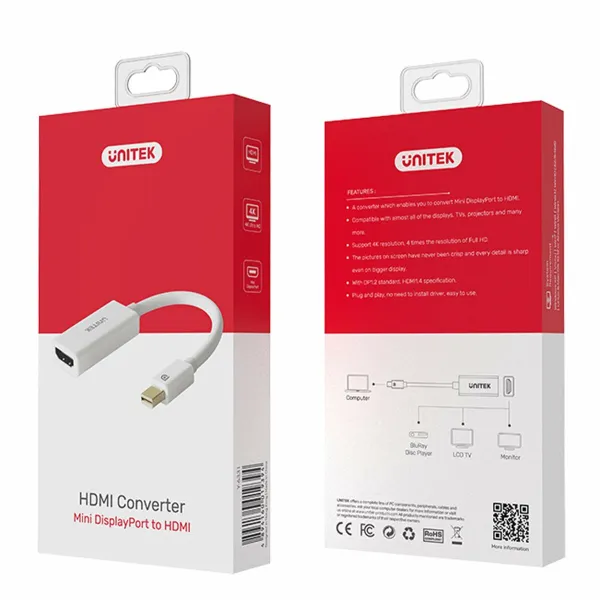 Mini DisplayPort – HDMI adapteris Unitek Y-6331 Balta 20 cm