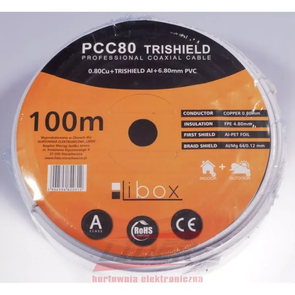 Coaxial TV antena Kabelis Libox PCC80 Balts 100 m