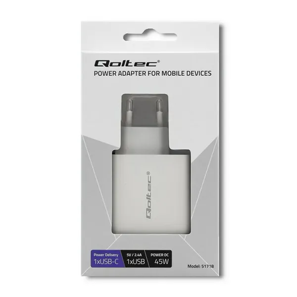 Сетевое зарядное устройство Qoltec 51718 Белый 45 W (1 штук)