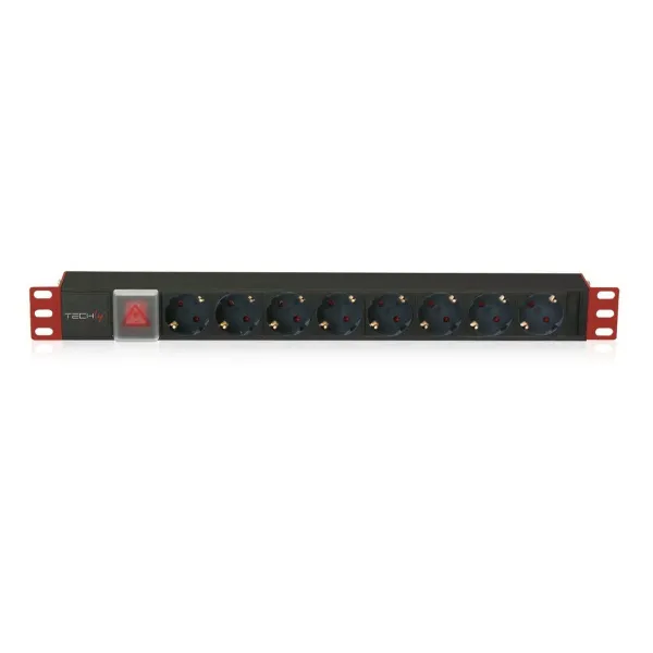 Сетевой фильтр 19" 8 Tomas Schuko с выключателем Techly I-CASE STRIP-81UD Чёрный Красный 3500 W (3 m)