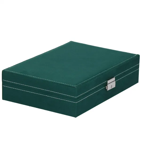 Papuošalų dėžutė Springos HA1043, 28x19,5x7 cm, žalias aksominis organizatorius su 17 skyreliais