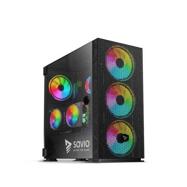 ATX/mATX pusiau bokšto tipo korpusas Savio SAVGC-RAPTORX1 Juoda Spalvotas