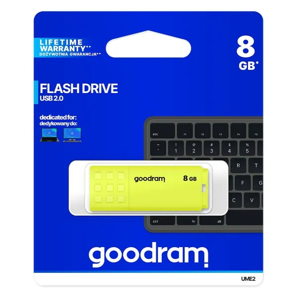 USB atmintukas GoodRam UME2 USB 2.0 20 Mb/s Geltona 8 GB (1 vnt.)